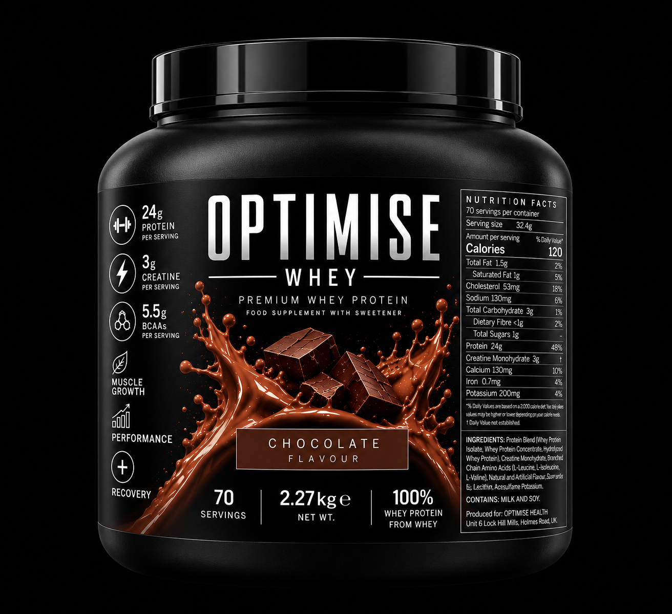 Optimise Chocolate Whey Protein Tub 2.27kg